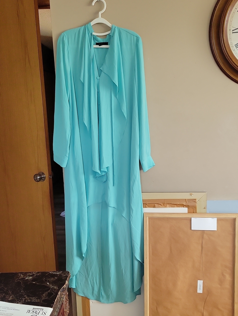 BCBGMaxAzria Teal Blue Long Sheer Duster Dress
